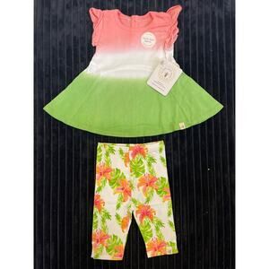 Burt's Bees 3-6M Organic Girls Set Short Sleeve Multicolor Top & Floral Legging